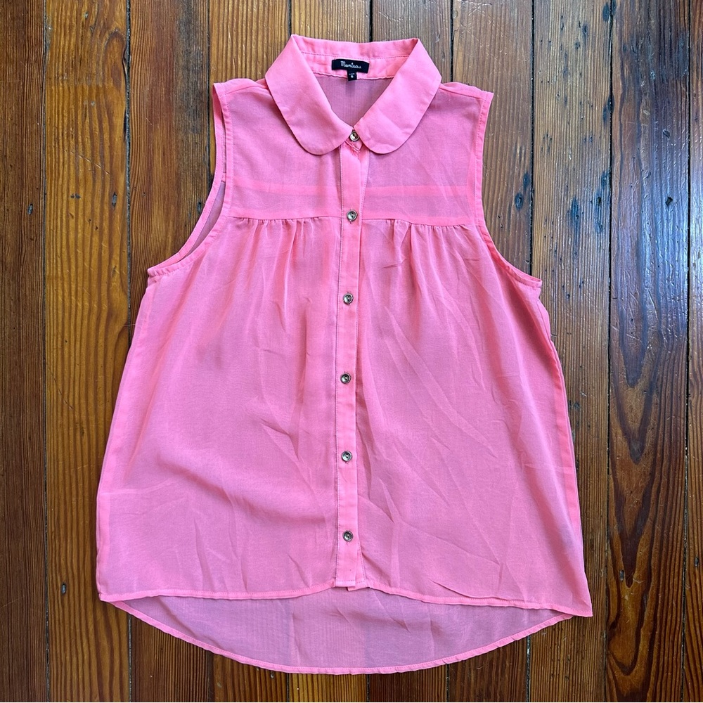 Monteau sheer sleeveless button down blouse